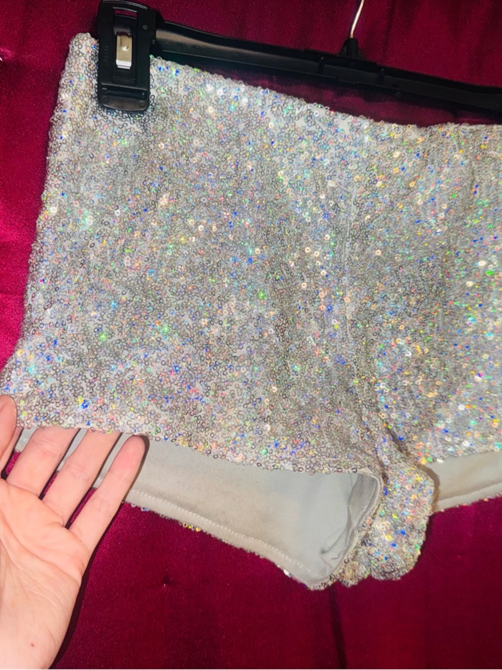 👑 SEXY SIZE SMALL MATERIAL GIRL SILVER SEQUIN BOOTY SHORTS - Picture 11 of 11